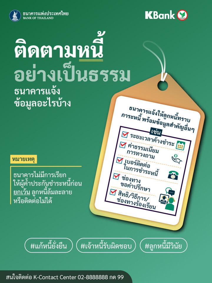 ติดตามหนี้อย่างเป็นธรรม ธนาคารแจ้งข้อมูลอะไรบ้าง