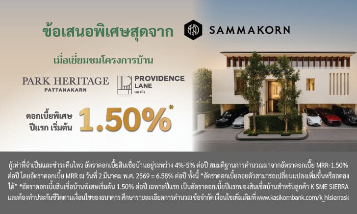 สินเชื่อบ้าน ดอกเบี้ยพิเศษ เริ่มต้น 1.50% ปีแรก กู้ได้สูงสุด 100%