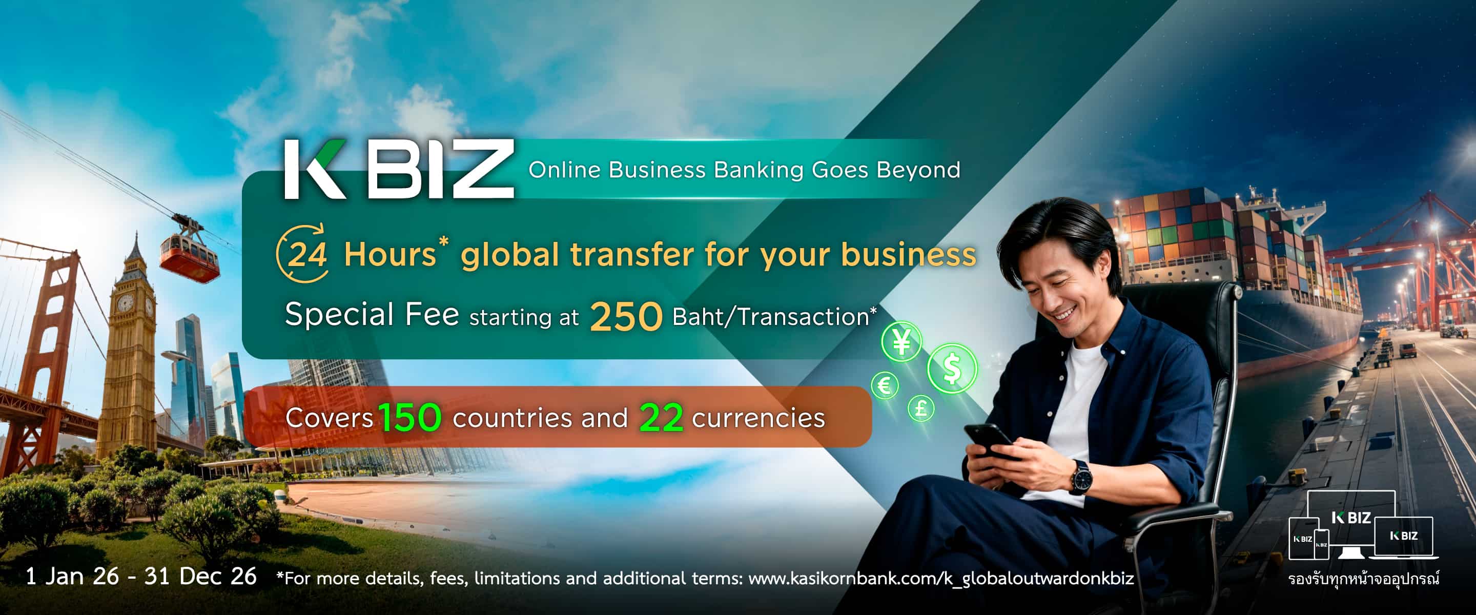 International Fund Transfer via K BIZ. Special Fee! 250 baht per transaction