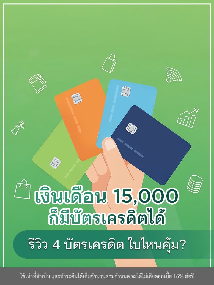 เงินเดือน 15,000 ก็มีบัตรเครดิตได้​ รีวิว 4 บัตรเครดิต ใบไหนใช่…ใบไหนคุ้ม? (อัปเดต 2568)