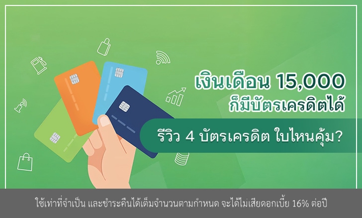 เงินเดือน 15,000 ก็มีบัตรเครดิตได้​ รีวิว 4 บัตรเครดิต ใบไหนใช่…ใบไหนคุ้ม? (อัปเดต 2568)