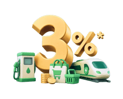 รับเงินคืนสูงสุด 3%* จากการใช้จ่ายผ่านบัตร