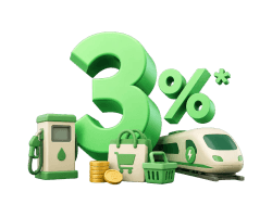 รับเงินคืนสูงสุด 3%* จากการใช้จ่ายผ่านบัตร