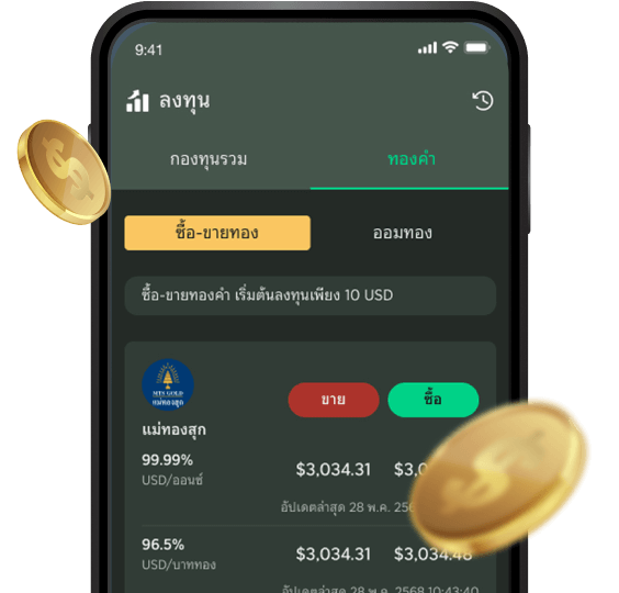 ซื้อขายทองออนไลน์บน K PLUS สกุลเงิน USD