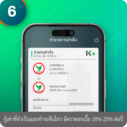 วิธีชำระสินเชื่อผ่าน K PLUS ขั้นตอนที่ 6 : เก็บ e-Slip เป็นหลักฐาน